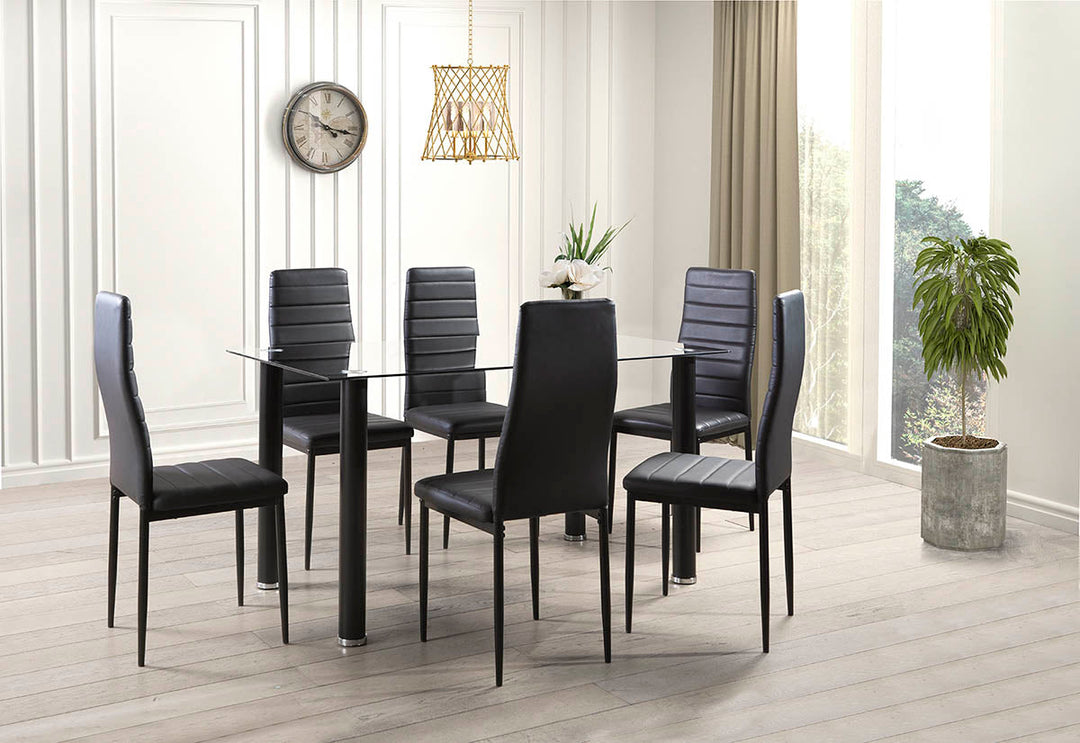 Mesa de Cristal Templado + 6 Sillas Polipiel. Comedor o Cocina